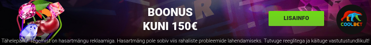 100% kuni 150 € kasiino tervitusboonus